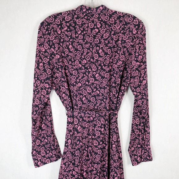 Nanette Lepore Size 6 Dress Pink Black Floral Knee Length Tie Waist Pintuck 1361 - Picture 5 of 9